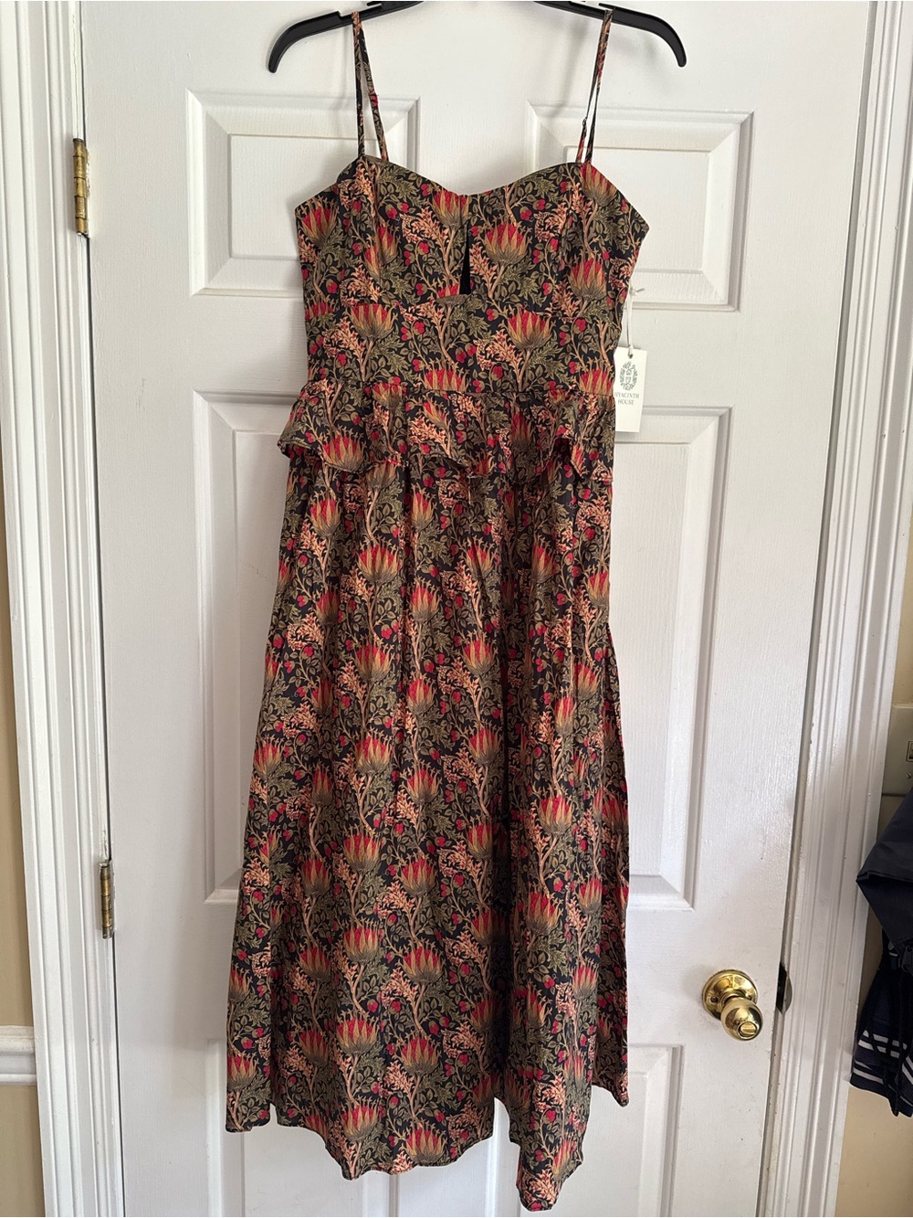 Floral Print Midi Sundress in Black and Red